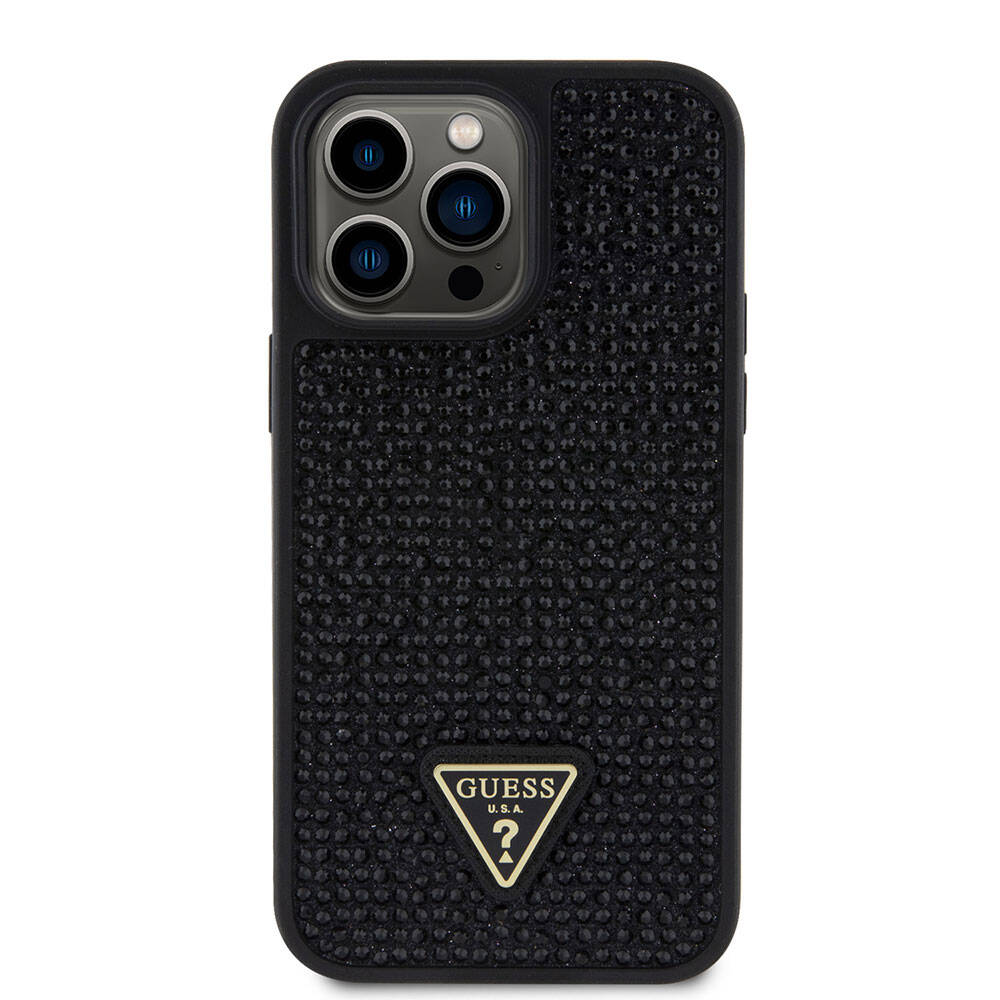 iPhone 15 Pro Max Kılıf Guess Orjinal Lisanslı Taşlı Arka Yüzey Üçgen Logolu Kılıf