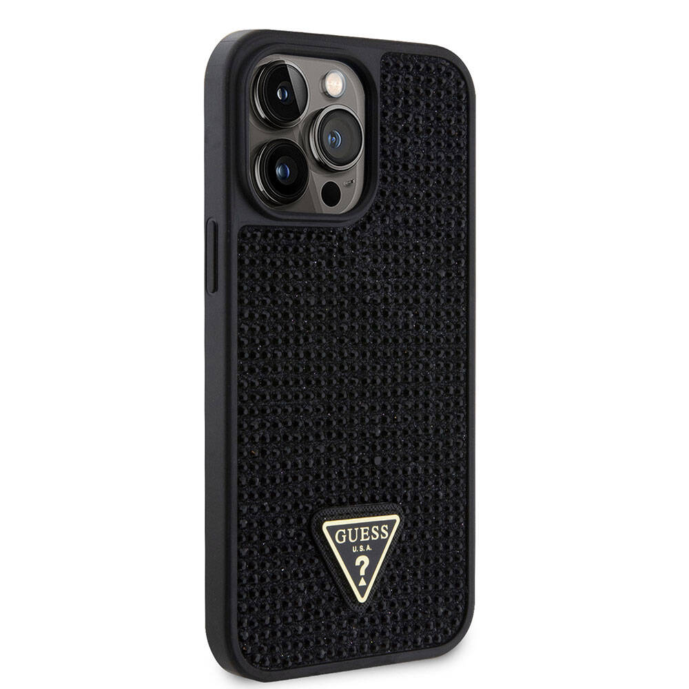 iPhone 15 Pro Max Kılıf Guess Orjinal Lisanslı Taşlı Arka Yüzey Üçgen Logolu Kılıf