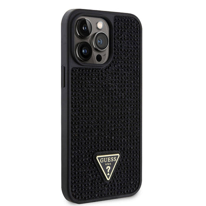 iPhone 15 Pro Max Kılıf Guess Orjinal Lisanslı Taşlı Arka Yüzey Üçgen Logolu Kılıf