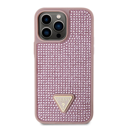 iPhone 15 Pro Max Kılıf Guess Orjinal Lisanslı Taşlı Arka Yüzey Üçgen Logolu Kılıf