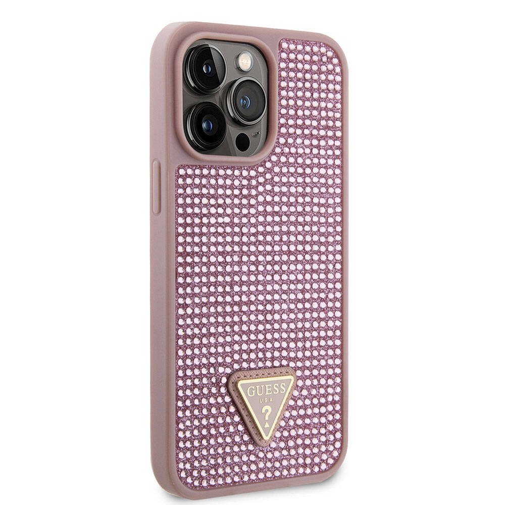 iPhone 15 Pro Max Kılıf Guess Orjinal Lisanslı Taşlı Arka Yüzey Üçgen Logolu Kılıf