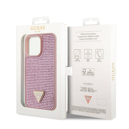 iPhone 15 Pro Max Kılıf Guess Orjinal Lisanslı Taşlı Arka Yüzey Üçgen Logolu Kılıf