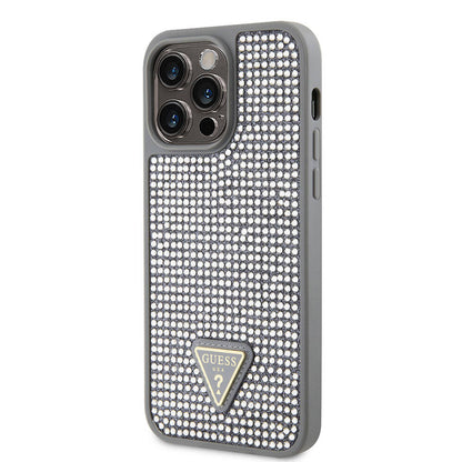 iPhone 15 Pro Max Kılıf Guess Orjinal Lisanslı Taşlı Arka Yüzey Üçgen Logolu Kılıf