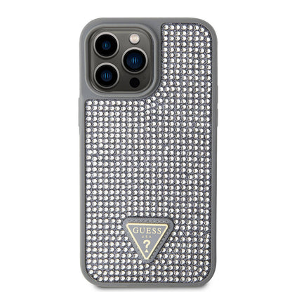 iPhone 15 Pro Max Kılıf Guess Orjinal Lisanslı Taşlı Arka Yüzey Üçgen Logolu Kılıf