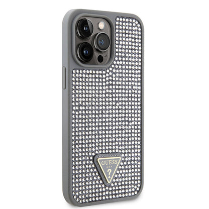 iPhone 15 Pro Max Kılıf Guess Orjinal Lisanslı Taşlı Arka Yüzey Üçgen Logolu Kılıf