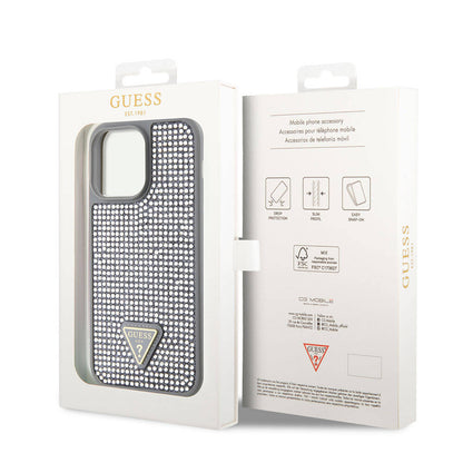 iPhone 15 Pro Max Kılıf Guess Orjinal Lisanslı Taşlı Arka Yüzey Üçgen Logolu Kılıf