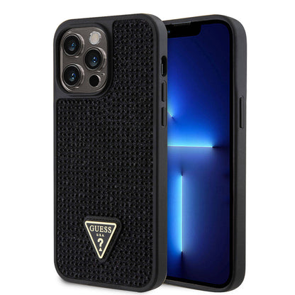 iPhone 15 Pro Max Kılıf Guess Orjinal Lisanslı Taşlı Arka Yüzey Üçgen Logolu Kılıf