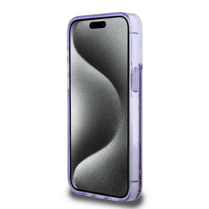 iPhone 15 Pro Max Kılıf Guess Orjinal Lisanslı Transparan Sıvılı Simli Altın Çizgili Kılıf