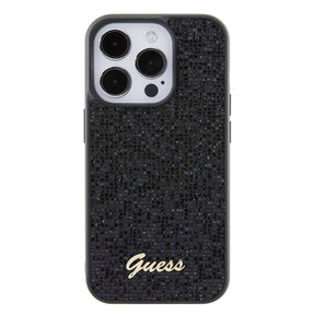 Apple iPhone 15 Pro Max Kılıf Guess Orjinal Lisanslı Yazı Logolu Disco Script Metal Kapak