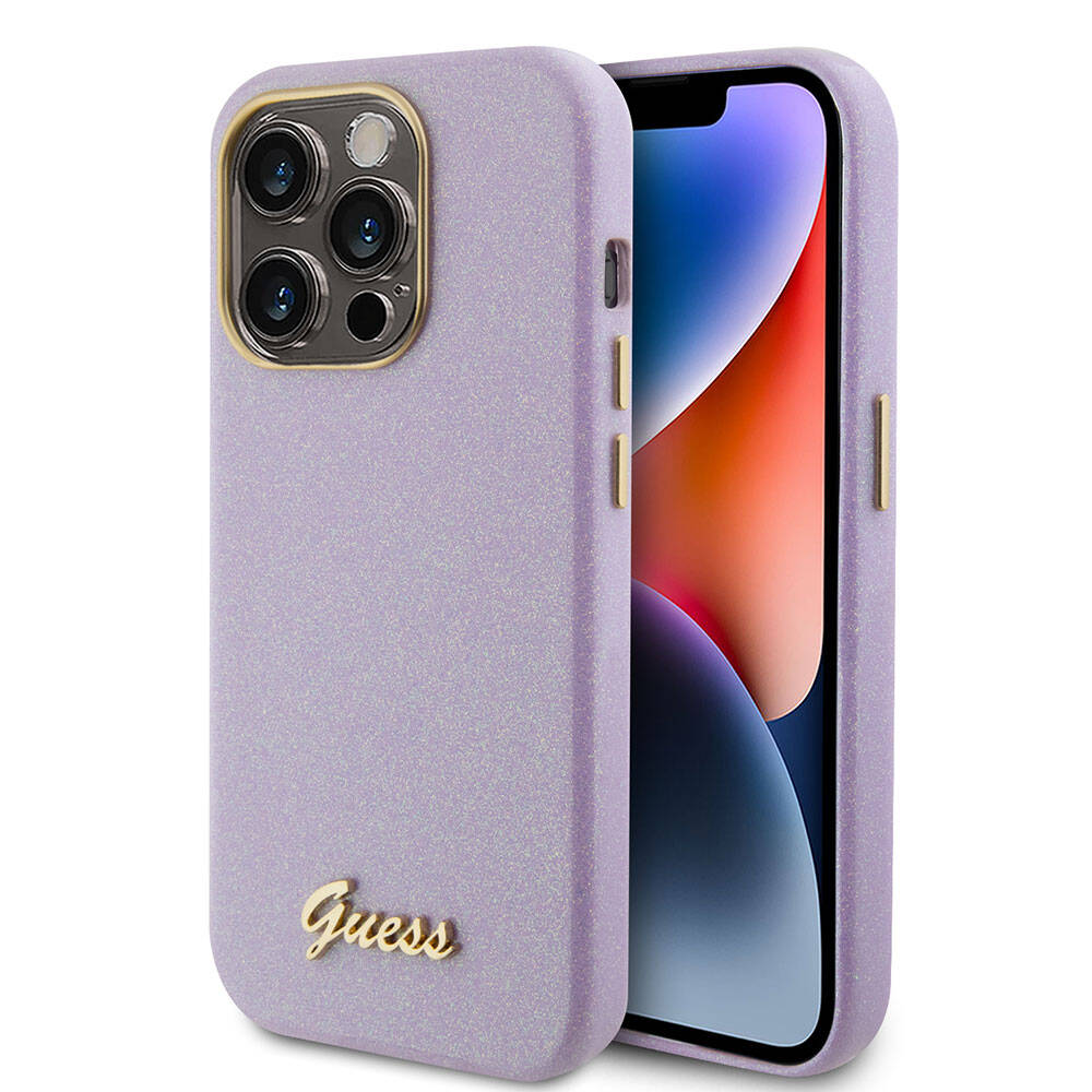 Apple iPhone 15 Pro Max Kılıf Guess Orjinal Lisanslı Yazı Logolu Glitter Glossy Script Kapak Gold