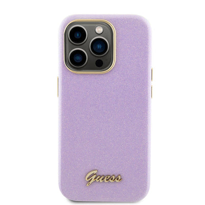 Apple iPhone 15 Pro Max Kılıf Guess Orjinal Lisanslı Yazı Logolu Glitter Glossy Script Kapak Lila