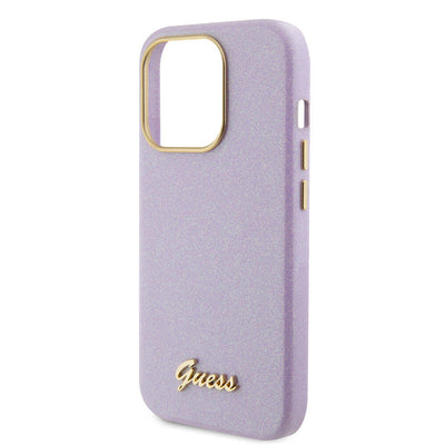 Apple iPhone 15 Pro Max Kılıf Guess Orjinal Lisanslı Yazı Logolu Glitter Glossy Script Kapak Lila