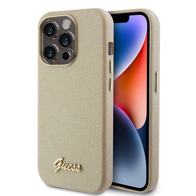 Apple iPhone 15 Pro Max Kılıf Guess Orjinal Lisanslı Yazı Logolu Glitter Glossy Script Kapak Lila