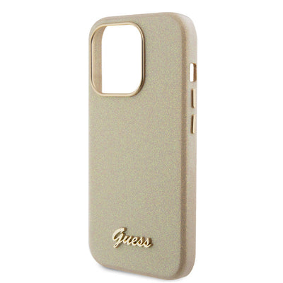 Apple iPhone 15 Pro Max Kılıf Guess Orjinal Lisanslı Yazı Logolu Glitter Glossy Script Kapak Lila