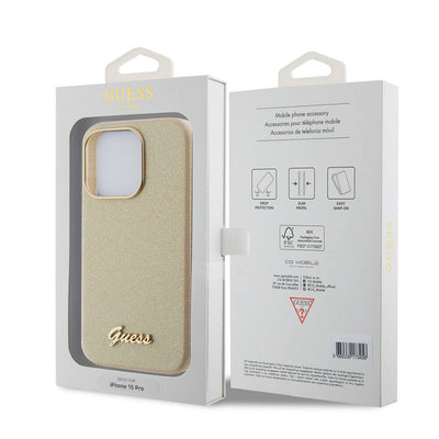 Apple iPhone 15 Pro Max Kılıf Guess Orjinal Lisanslı Yazı Logolu Glitter Glossy Script Kapak Lila