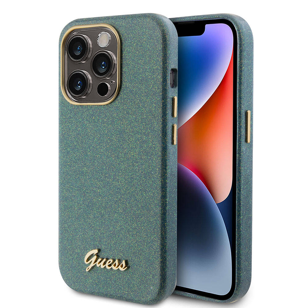 Apple iPhone 15 Pro Max Kılıf Guess Orjinal Lisanslı Yazı Logolu Glitter Glossy Script Kapak Lila