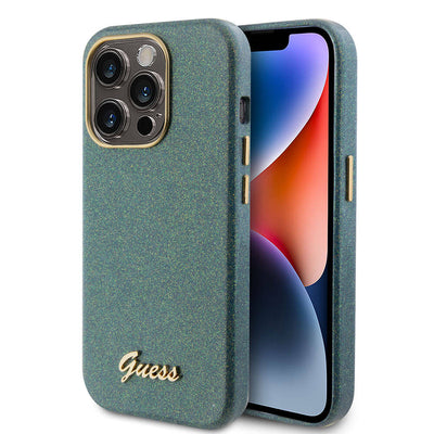 Apple iPhone 15 Pro Max Kılıf Guess Orjinal Lisanslı Yazı Logolu Glitter Glossy Script Kapak Haki