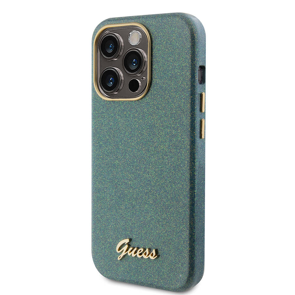 Apple iPhone 15 Pro Max Kılıf Guess Orjinal Lisanslı Yazı Logolu Glitter Glossy Script Kapak Gold