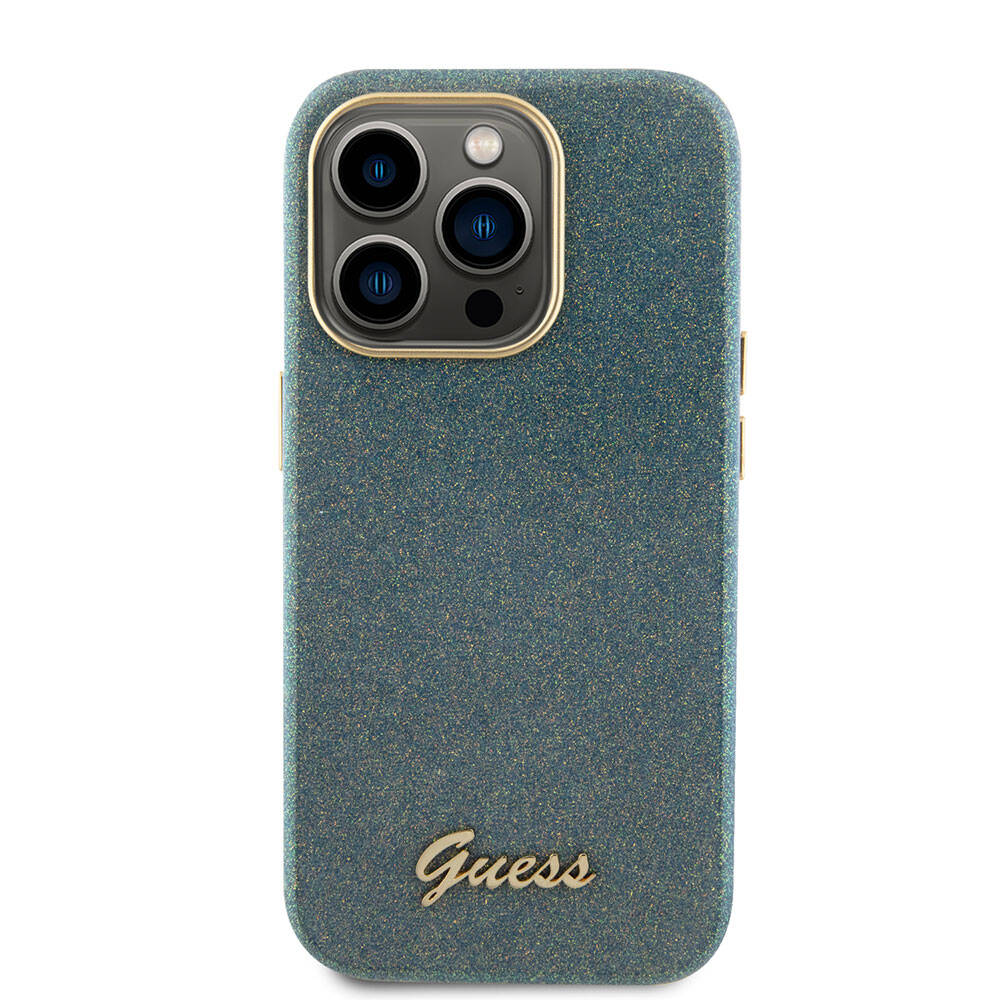 Apple iPhone 15 Pro Max Kılıf Guess Orjinal Lisanslı Yazı Logolu Glitter Glossy Script Kapak Lila