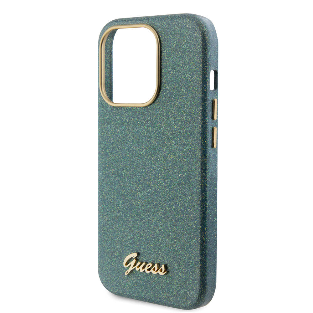 Apple iPhone 15 Pro Max Kılıf Guess Orjinal Lisanslı Yazı Logolu Glitter Glossy Script Kapak Gold