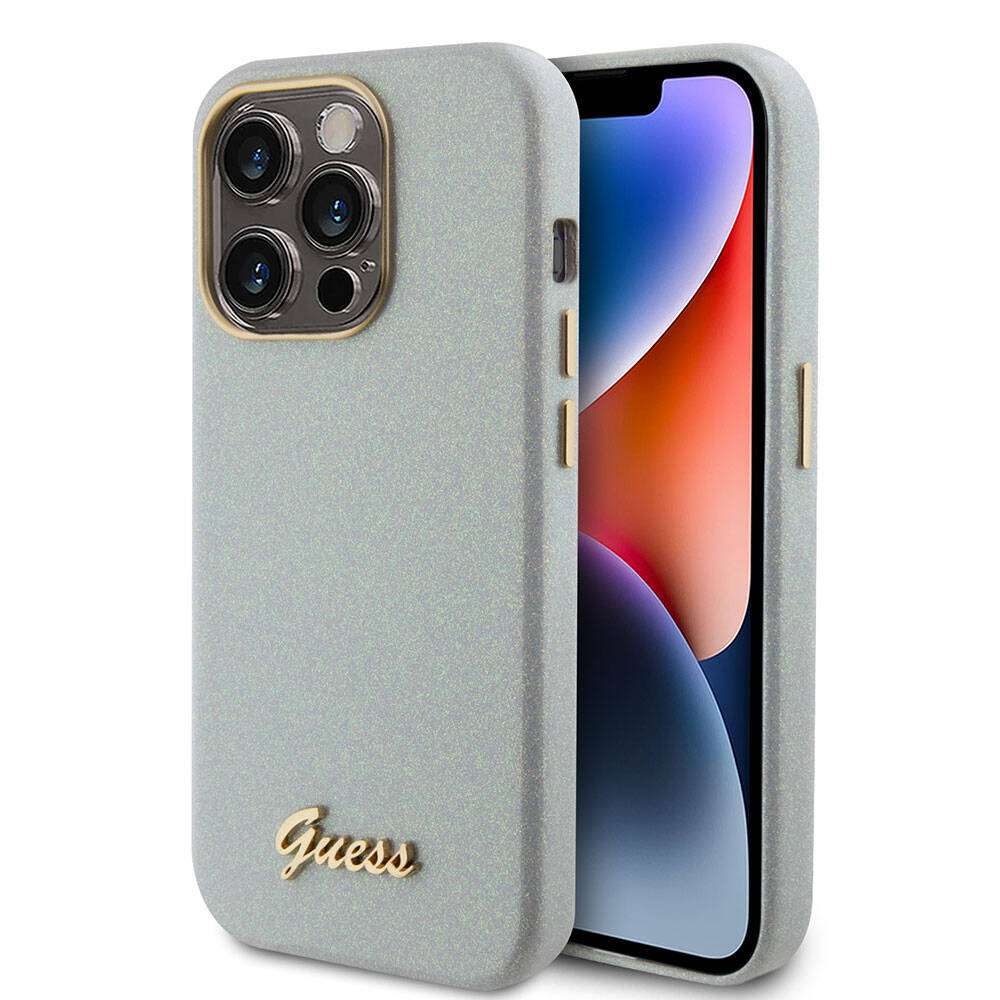 Apple iPhone 15 Pro Max Kılıf Guess Orjinal Lisanslı Yazı Logolu Glitter Glossy Script Kapak Gold