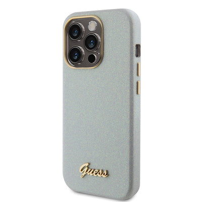 Apple iPhone 15 Pro Max Kılıf Guess Orjinal Lisanslı Yazı Logolu Glitter Glossy Script Kapak Gold