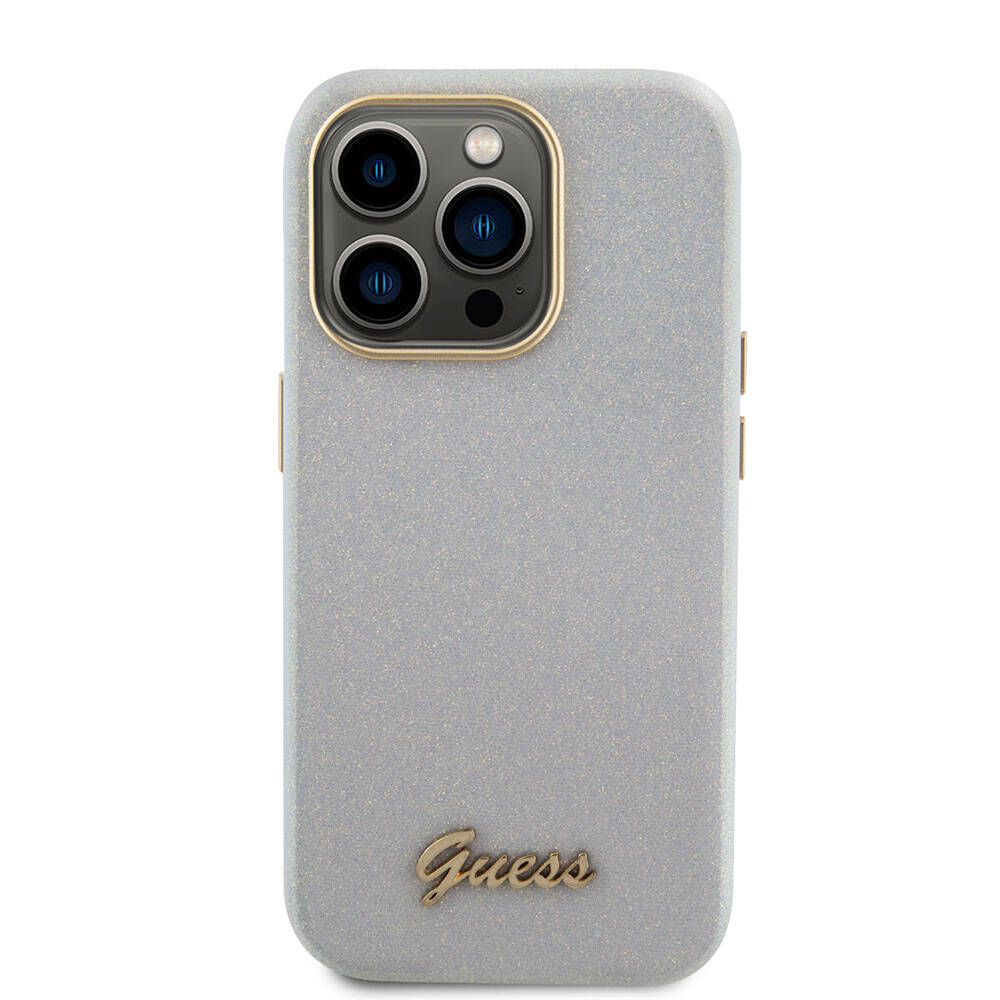 Apple iPhone 15 Pro Max Kılıf Guess Orjinal Lisanslı Yazı Logolu Glitter Glossy Script Kapak Haki
