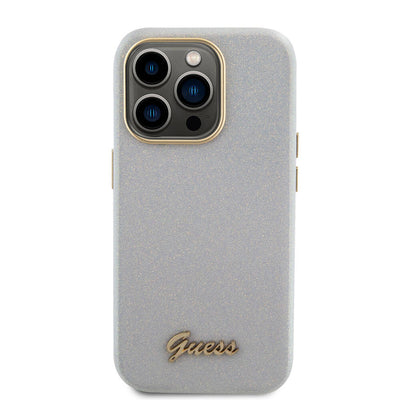 Apple iPhone 15 Pro Max Kılıf Guess Orjinal Lisanslı Yazı Logolu Glitter Glossy Script Kapak Gold