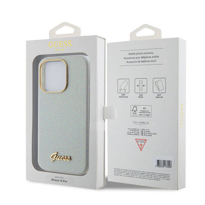 Apple iPhone 15 Pro Max Kılıf Guess Orjinal Lisanslı Yazı Logolu Glitter Glossy Script Kapak Lila