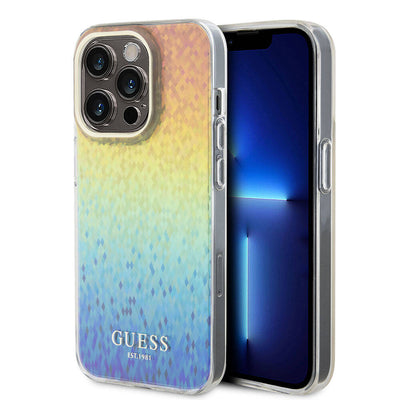 Apple iPhone 15 Pro Max Kılıf Guess Orjinal Lisanslı Yazı Logolu Mirror Disco Kapak Gold