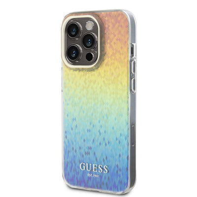 Apple iPhone 15 Pro Max Kılıf Guess Orjinal Lisanslı Yazı Logolu Mirror Disco Kapak Gold
