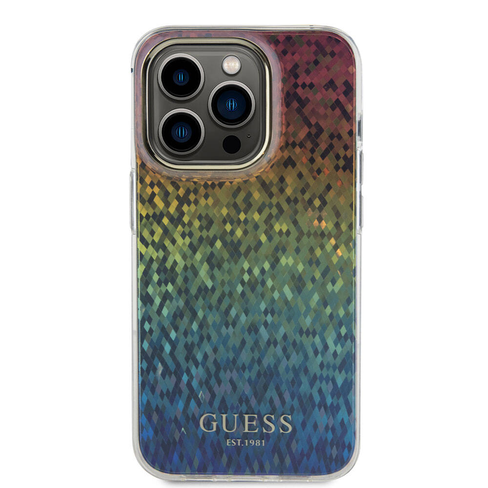 Apple iPhone 15 Pro Max Kılıf Guess Orjinal Lisanslı Yazı Logolu Mirror Disco Kapak Pembe