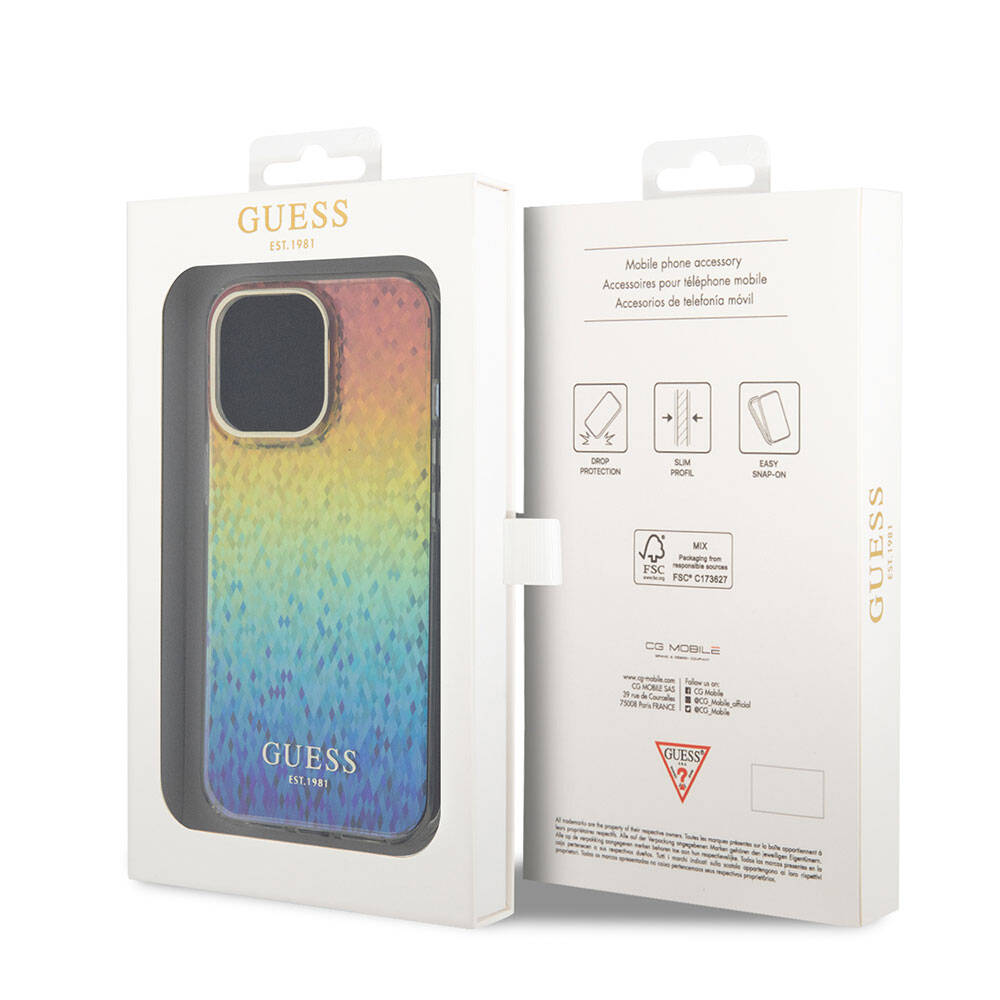 Apple iPhone 15 Pro Max Kılıf Guess Orjinal Lisanslı Yazı Logolu Mirror Disco Kapak Pembe