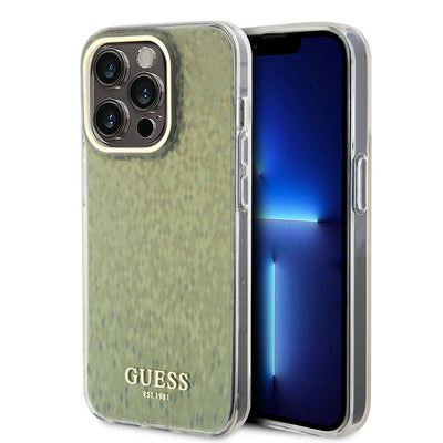 Apple iPhone 15 Pro Max Kılıf Guess Orjinal Lisanslı Yazı Logolu Mirror Disco Kapak Pembe