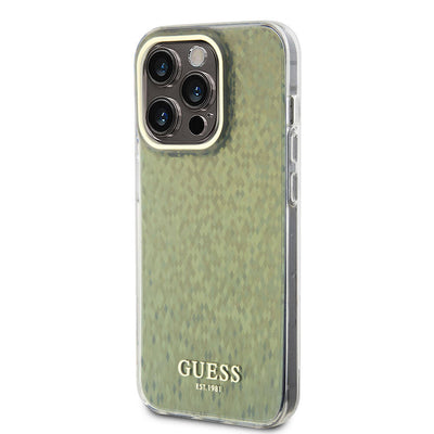 Apple iPhone 15 Pro Max Kılıf Guess Orjinal Lisanslı Yazı Logolu Mirror Disco Kapak Pembe