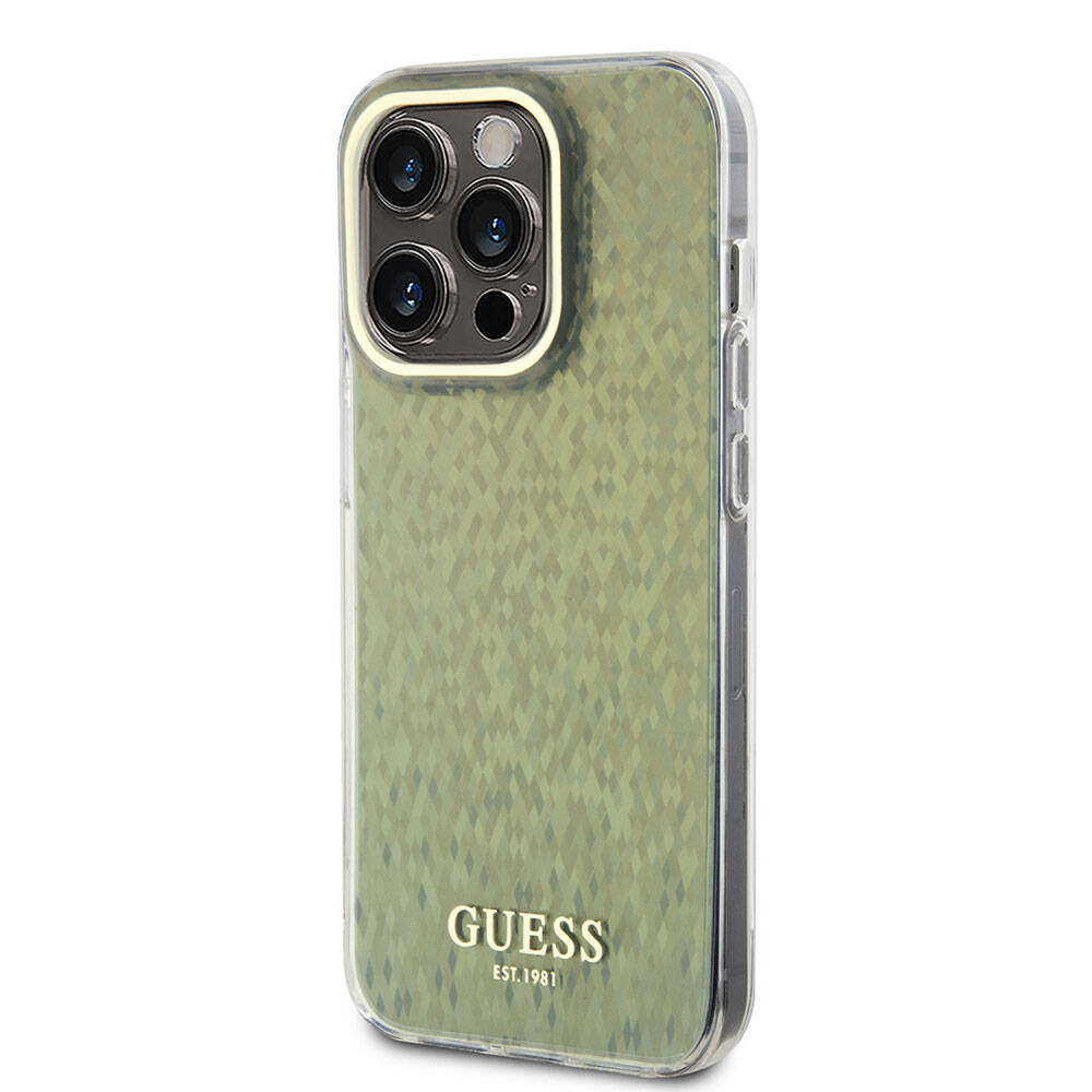 Apple iPhone 15 Pro Max Kılıf Guess Orjinal Lisanslı Yazı Logolu Mirror Disco Kapak Gold