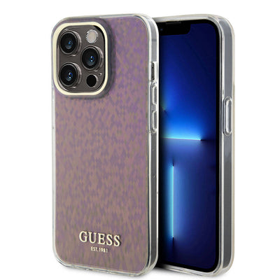 Apple iPhone 15 Pro Max Kılıf Guess Orjinal Lisanslı Yazı Logolu Mirror Disco Kapak Gold