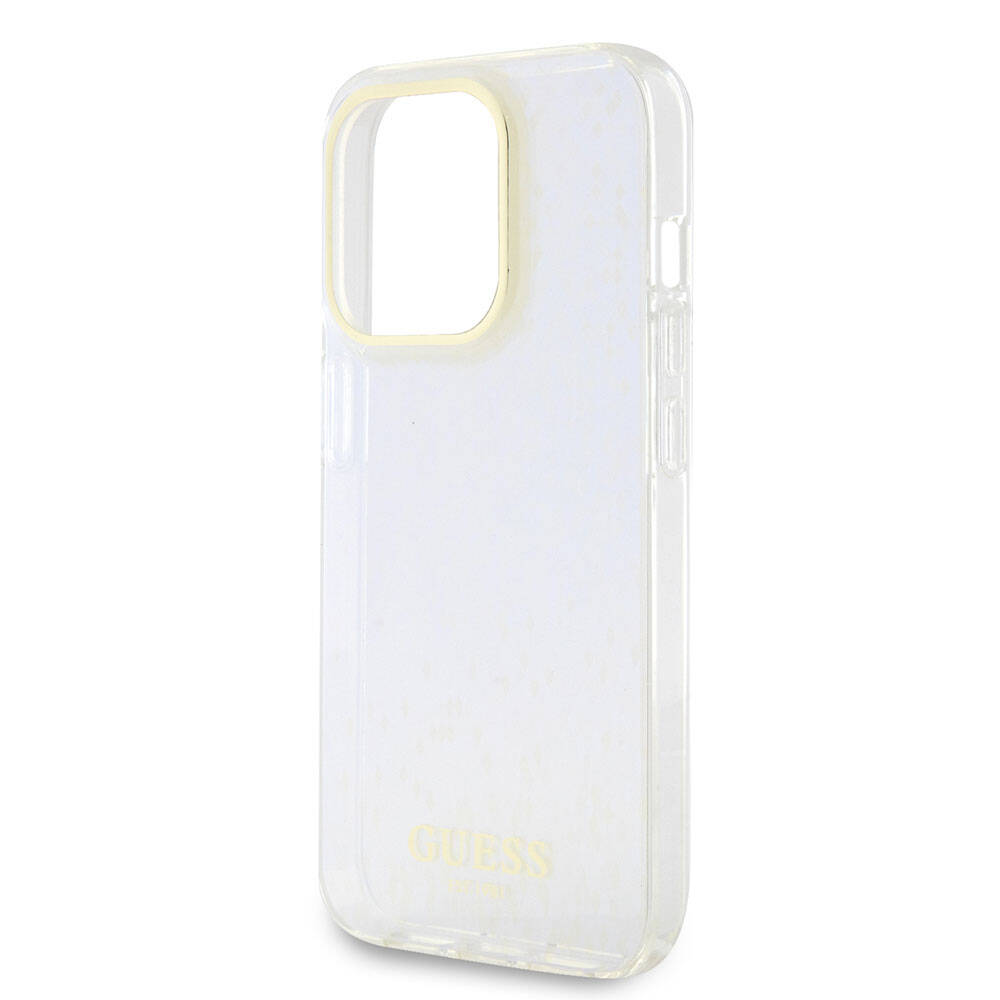 Apple iPhone 15 Pro Max Kılıf Guess Orjinal Lisanslı Yazı Logolu Mirror Disco Kapak Gold