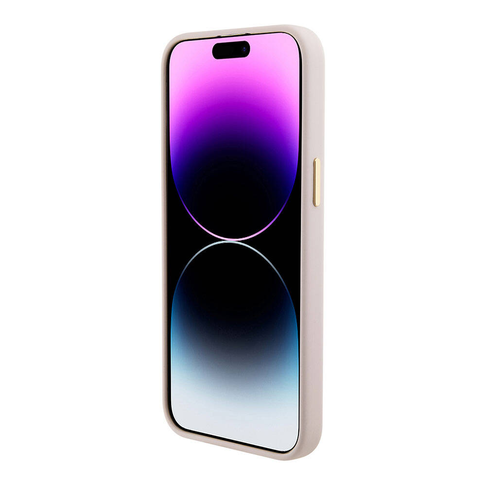 iPhone 15 Pro Max Kılıf Guess Orjinal Lisanslı Yazı ve Taşlı 4G Logolu Metal Kamera Çerçeveli Silikon Kılıf