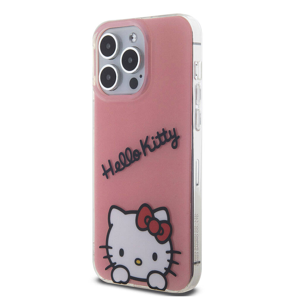 Apple iPhone 15 Pro Kılıf Hello Kitty Orjinal Lisanslı Askılı Yazı ve İkonik Logolu Daydreaming Kapak