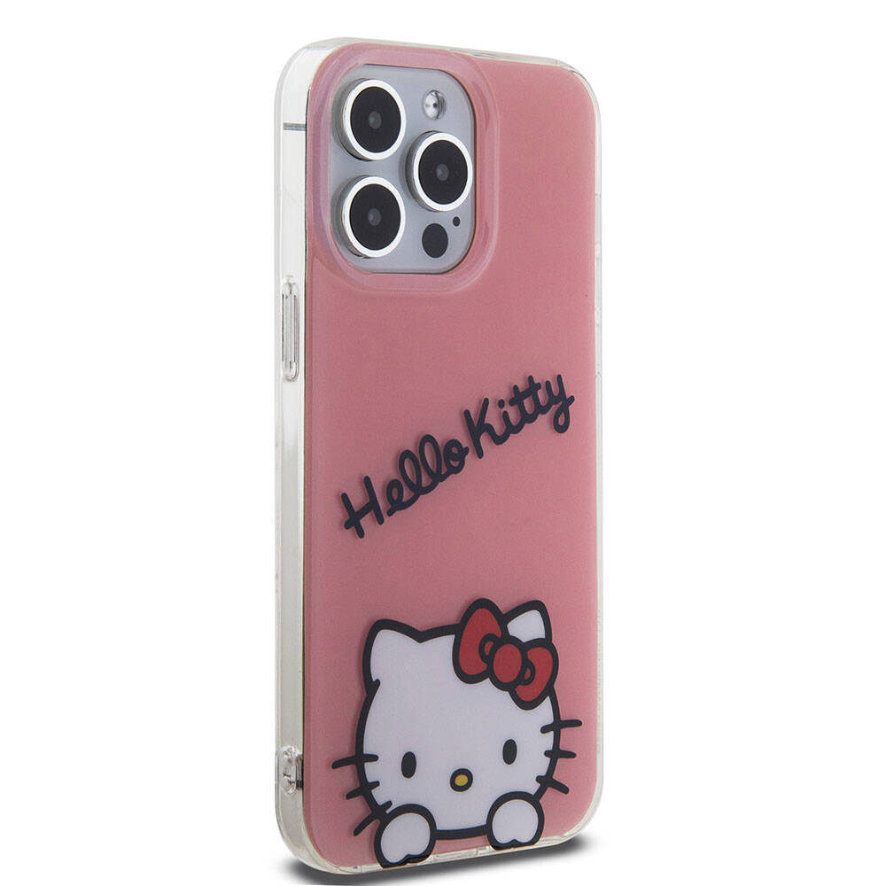 Apple iPhone 15 Pro Max Kılıf Hello Kitty Orjinal Lisanslı Askılı Yazı ve İkonik Logolu Daydreaming Kapak