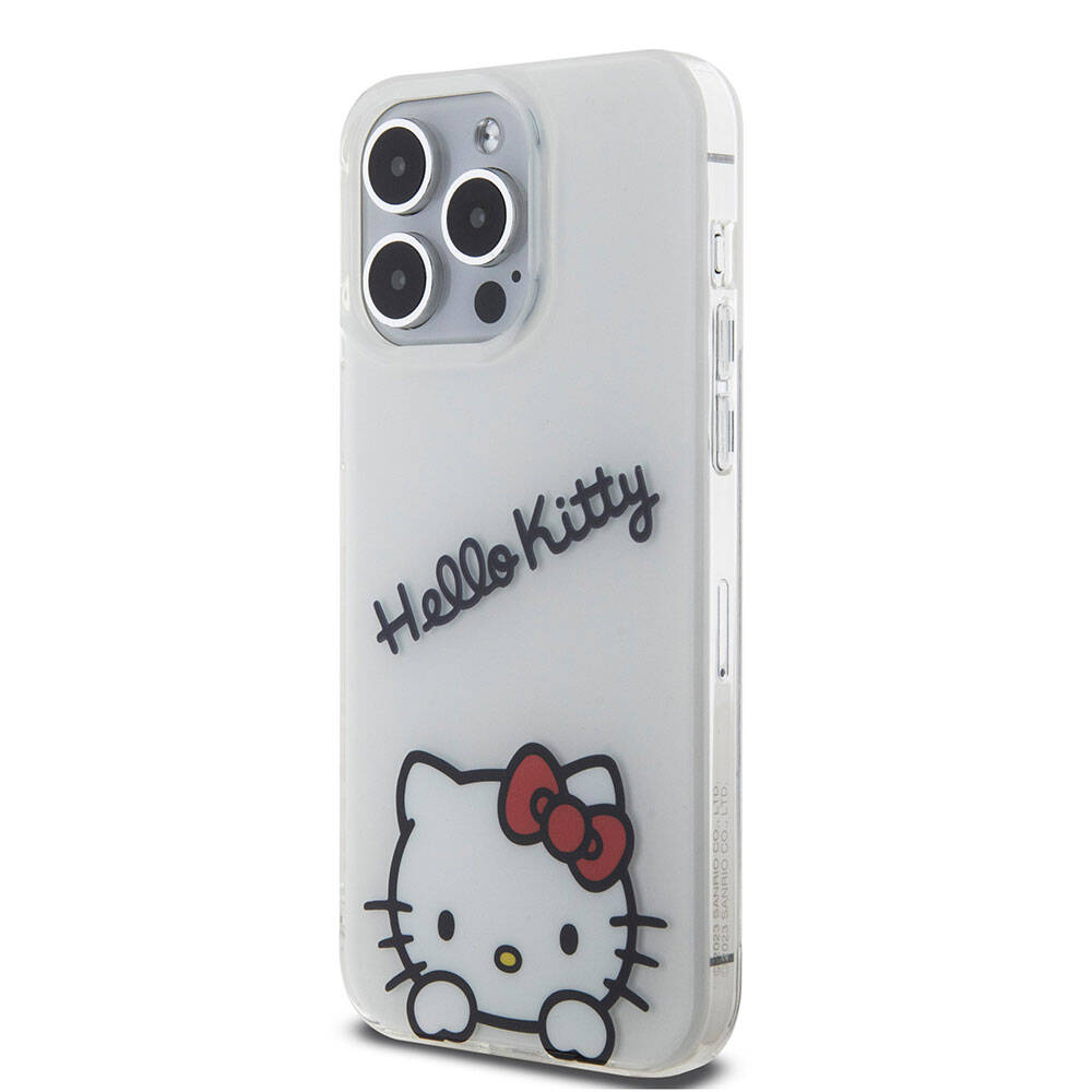 Apple iPhone 15 Pro Kılıf Hello Kitty Orjinal Lisanslı Askılı Yazı ve İkonik Logolu Daydreaming Kapak