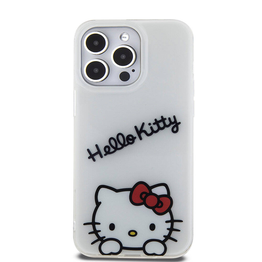 Apple iPhone 15 Pro Max Kılıf Hello Kitty Orjinal Lisanslı Askılı Yazı ve İkonik Logolu Daydreaming Kapak