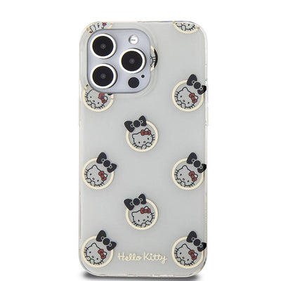 Apple iPhone 15 Pro Max Kılıf Hello Kitty Orjinal Lisanslı Elektroplating Kaplama Kabarcık Baskılı Kapak Beyaz