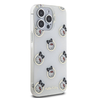 Apple iPhone 15 Pro Max Kılıf Hello Kitty Orjinal Lisanslı Elektroplating Kaplama Kabarcık Baskılı Kapak Beyaz