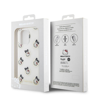 Apple iPhone 15 Pro Max Kılıf Hello Kitty Orjinal Lisanslı Elektroplating Kaplama Kabarcık Baskılı Kapak Beyaz