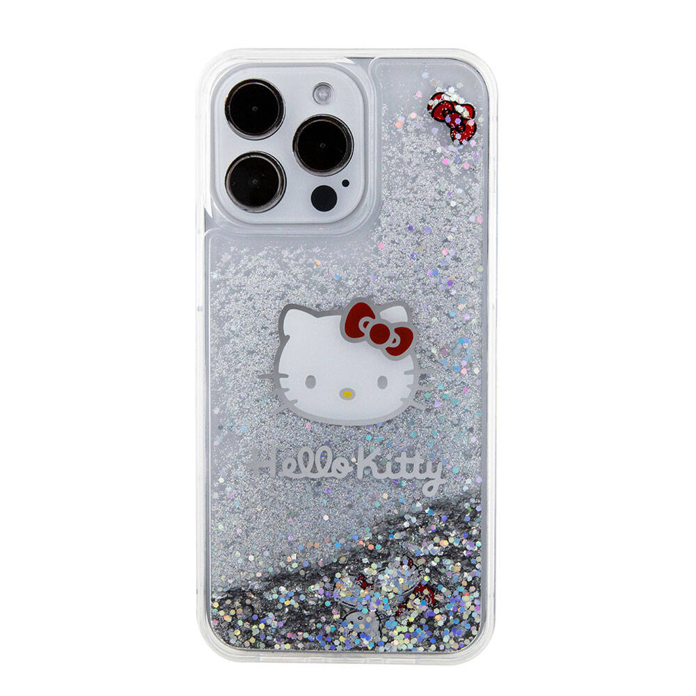 Apple iPhone 15 Pro Max Kılıf Hello Kitty Orjinal Lisanslı İkonik Sıvılı Glitter Kapak