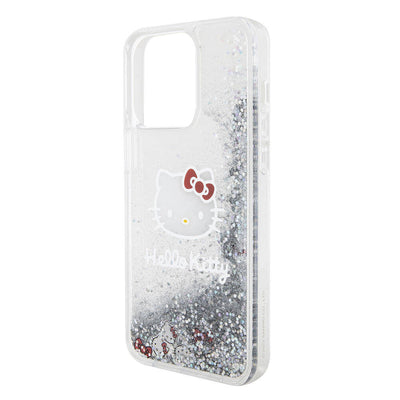 Apple iPhone 15 Pro Max Kılıf Hello Kitty Orjinal Lisanslı İkonik Sıvılı Glitter Kapak Renksiz