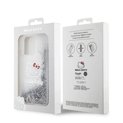 Apple iPhone 15 Pro Max Kılıf Hello Kitty Orjinal Lisanslı İkonik Sıvılı Glitter Kapak Renksiz