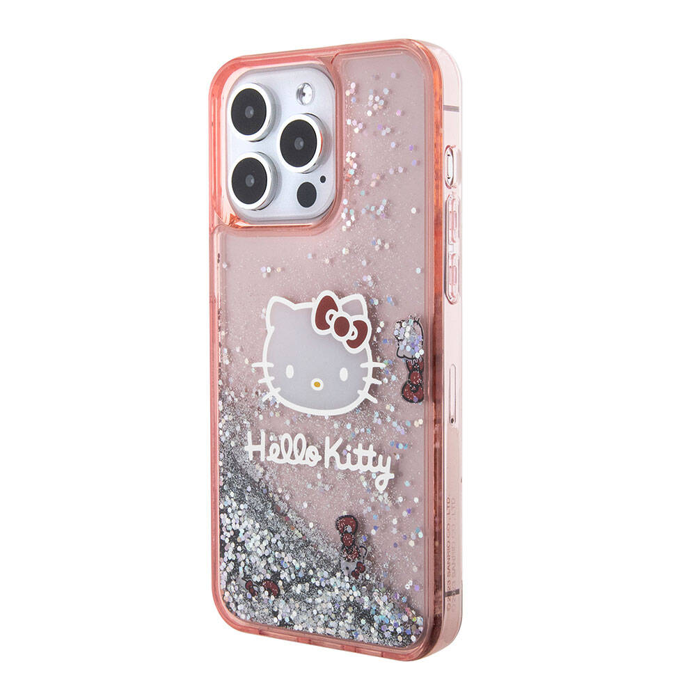 Apple iPhone 15 Pro Max Kılıf Hello Kitty Orjinal Lisanslı İkonik Sıvılı Glitter Kapak